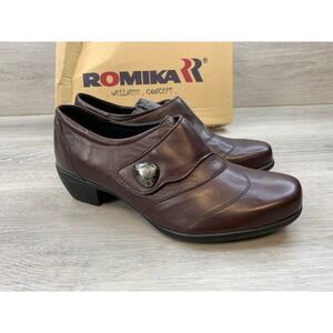 Romika Women's Brown Leather Loafers Wide Fit Weite H 5.5 Low Block Heel